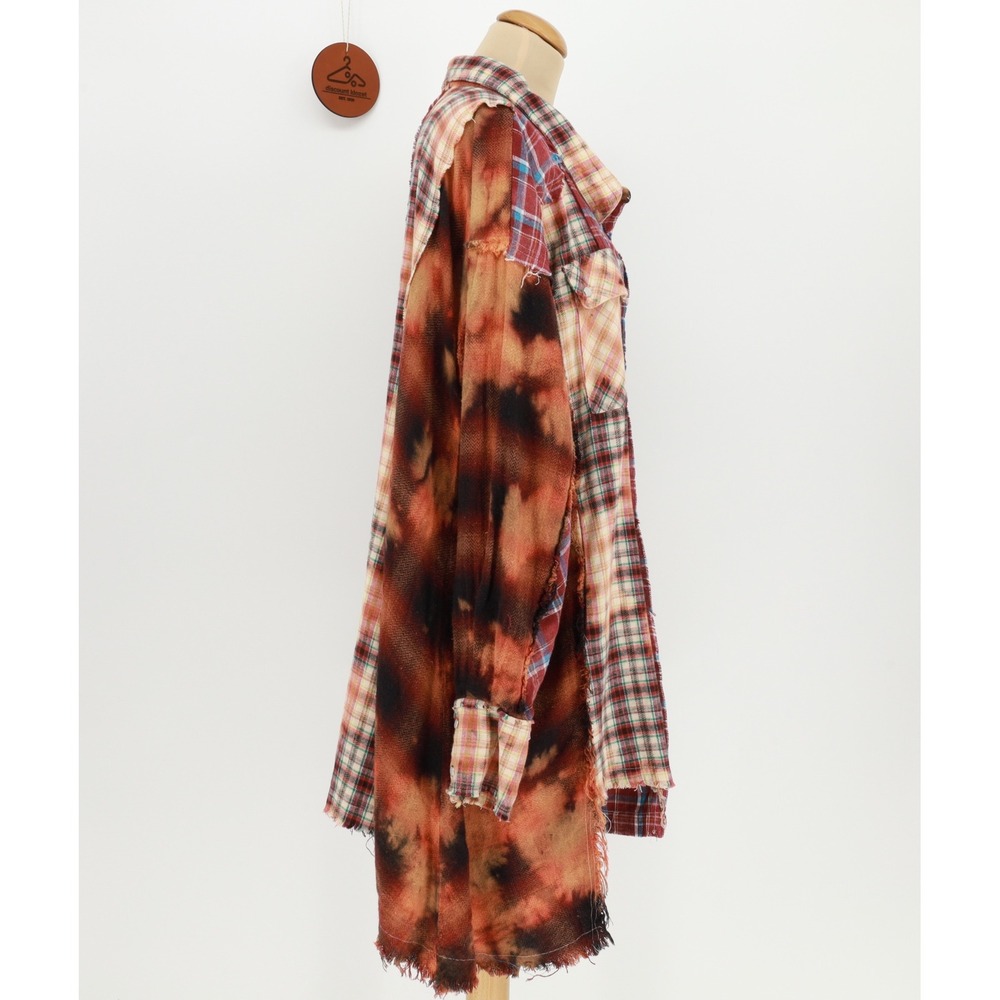 Oli & Hali Wash Mix Plaid Shirt Large Pockets Patchwork Distressed Cotton Blend - Picture 4 of 11